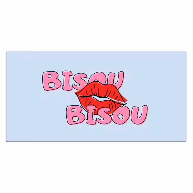 Bisou - Blauw - Roze - Lippen Muismat XXL klein -3d_leeg