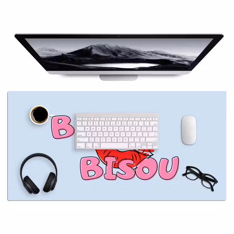 Bisou - Blauw - Roze - Lippen Muismat XXL klein -3d
