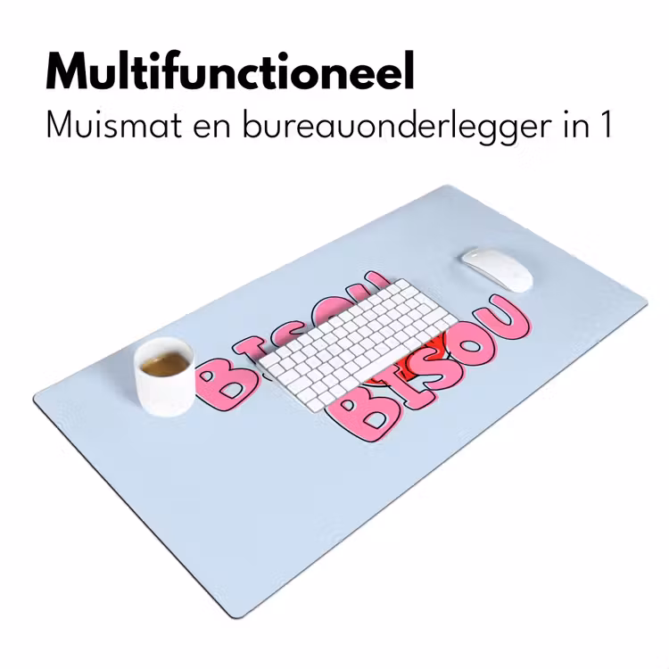 Bisou - Blauw - Roze - Lippen Muismat XXL klein -sfeer4