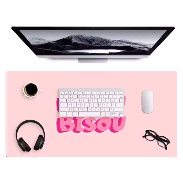 Bisou - Roze - Dikke letters Muismat XXL klein -3d