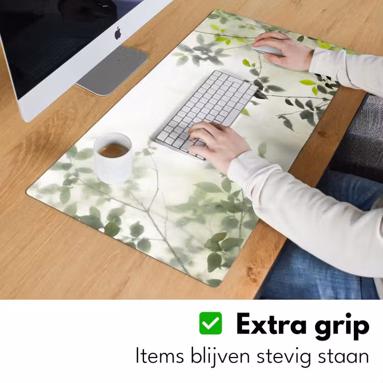 Blad - Schaduw - Natuur - Abstract - Groen Muismat XXL klein -sfeer3