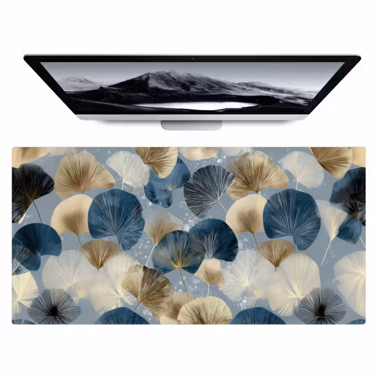 Bladeren - Abstract - Goud - Blauw Muismat XXL klein -zzz3d