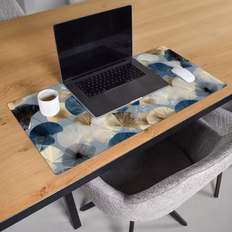 Bladeren - Abstract - Goud - Blauw Muismat XXL klein -sfeer1