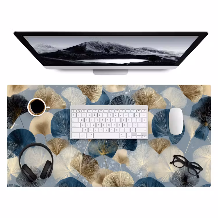 Bladeren - Abstract - Goud - Blauw Muismat XXL klein -3d