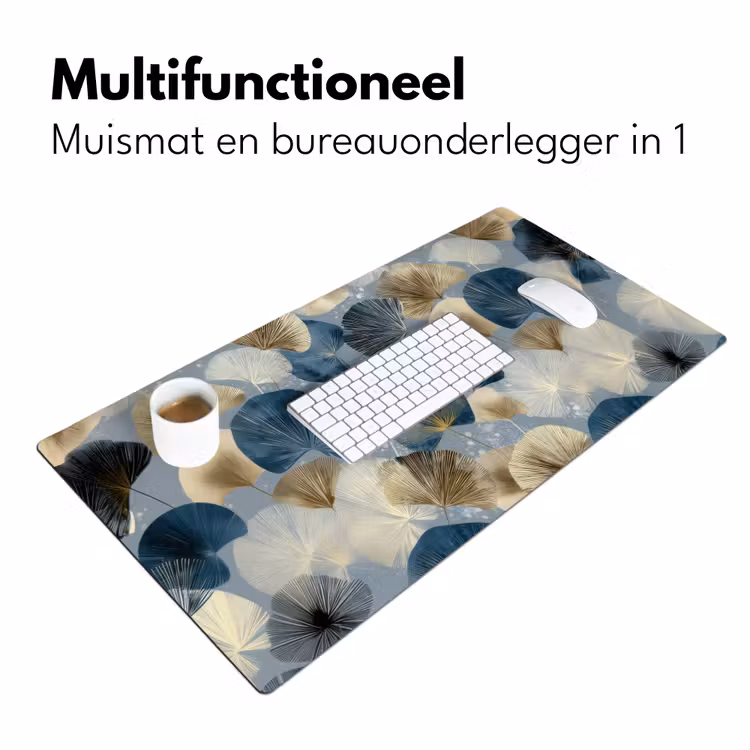 Bladeren - Abstract - Goud - Blauw Muismat XXL klein -sfeer4