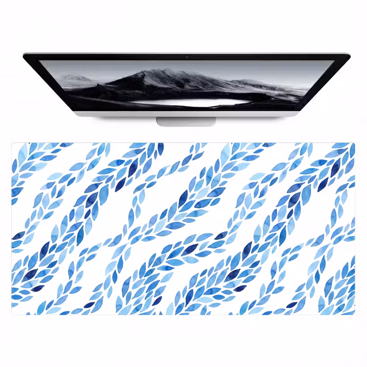 Bladeren - Aquarel - Patroon - Modern - Blauw Muismat XXL klein -zzz3d