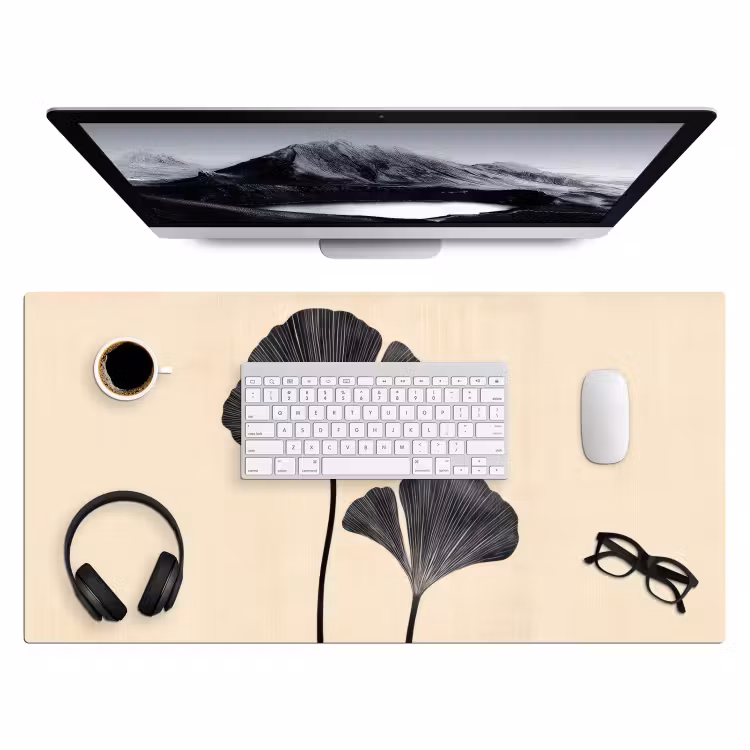 Bladeren - Minimalistisch - Zwart Muismat XXL klein -3d