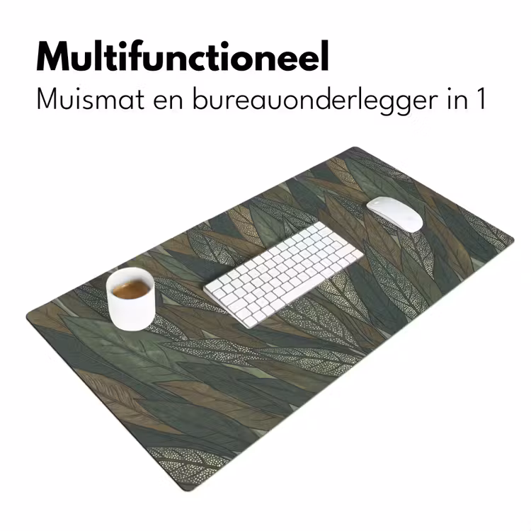 Bladeren - Patroon - Gestippeld - Natuur - Groen Muismat XXL klein -sfeer4