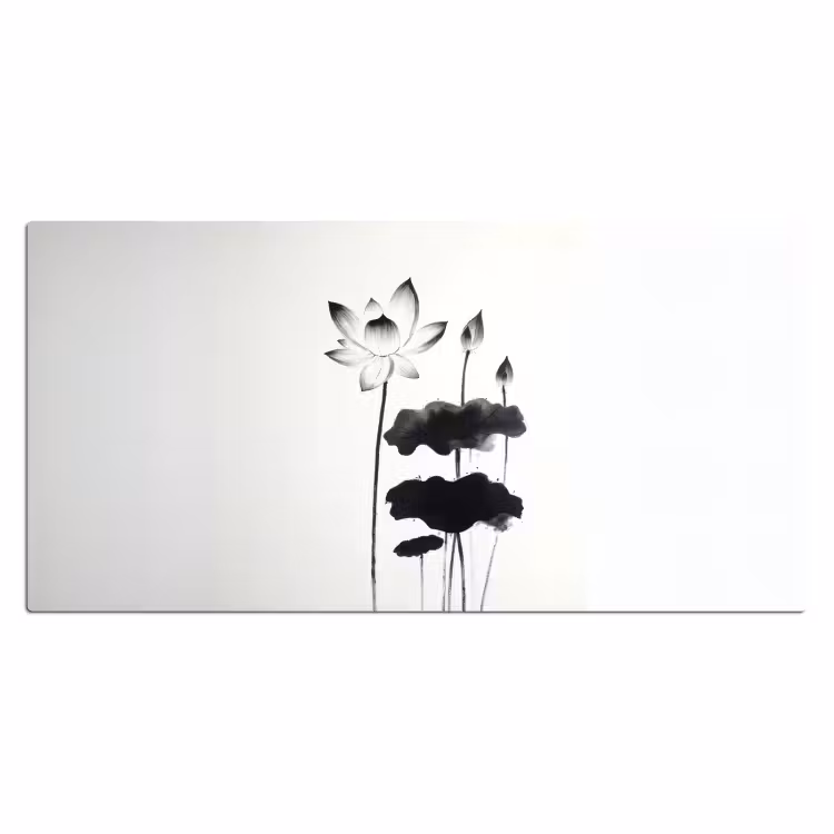 Bladeren - Zwart - Lotusbloem - Minimalitisch Muismat XXL klein -3d_leeg