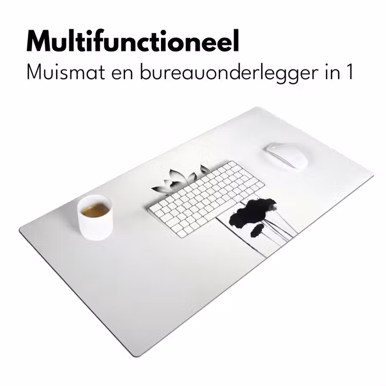 Bladeren - Zwart - Lotusbloem - Minimalitisch Muismat XXL klein -sfeer4