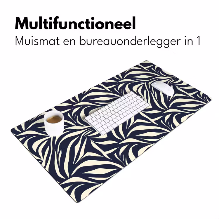 Bladvormen - Blauw - Patroon - Wit Muismat XXL klein 681 -sfeer4