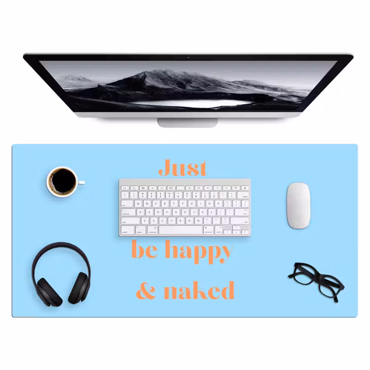 Blauw - Oranje - Just want to be happy & naked Muismat XXL klein -3d