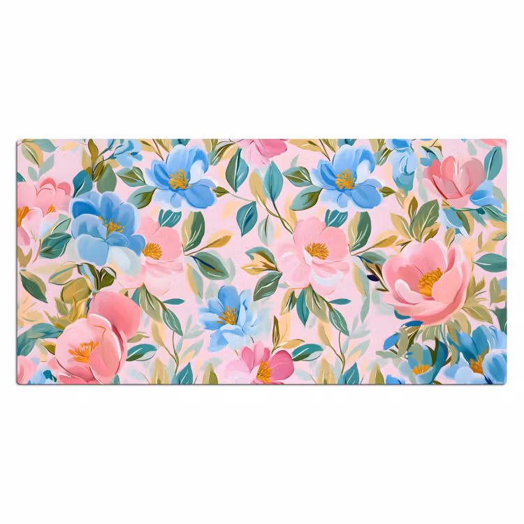 Blauw - Roze - Bloemen Muismat XXL klein -3d_leeg