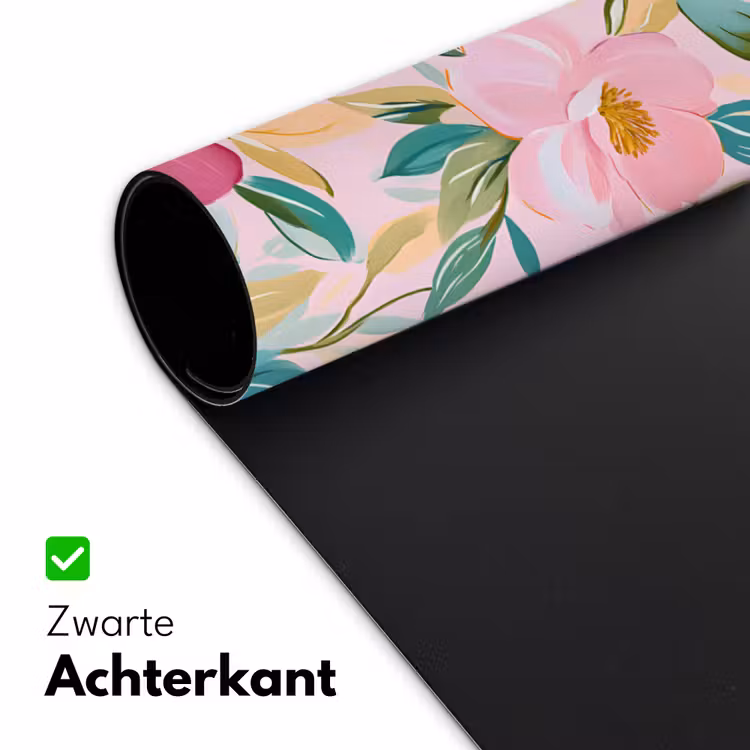 Blauw - Roze - Bloemen Muismat XXL klein -sfeer2