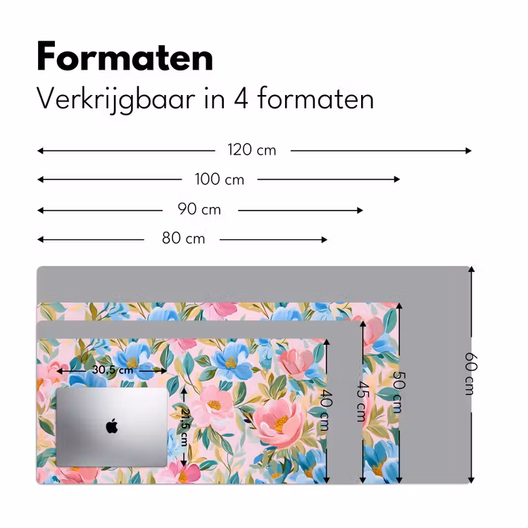 Blauw - Roze - Bloemen Muismat XXL klein -sfeer5