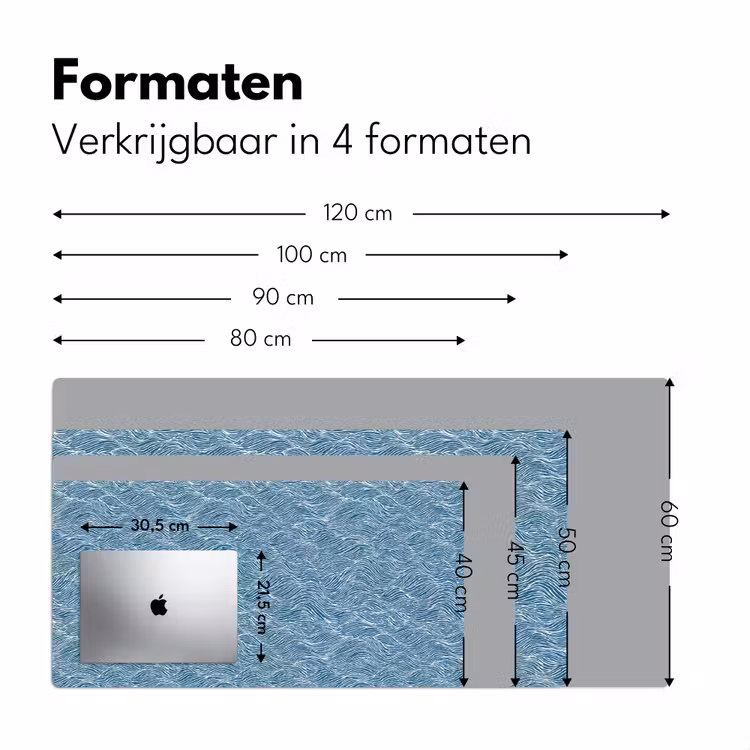 Blauw - Wit - Golven - Getekend - Textuur Muismat XXL klein 681 -sfeer5