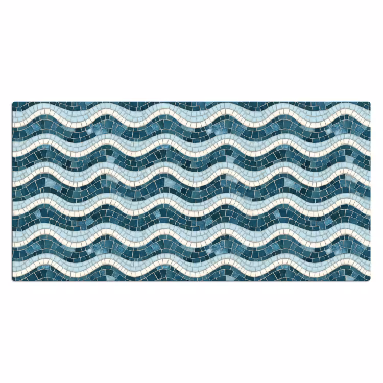 Blauw - Wit - Mozaïek - Golvend Muismat XXL klein 681 -3d_leeg