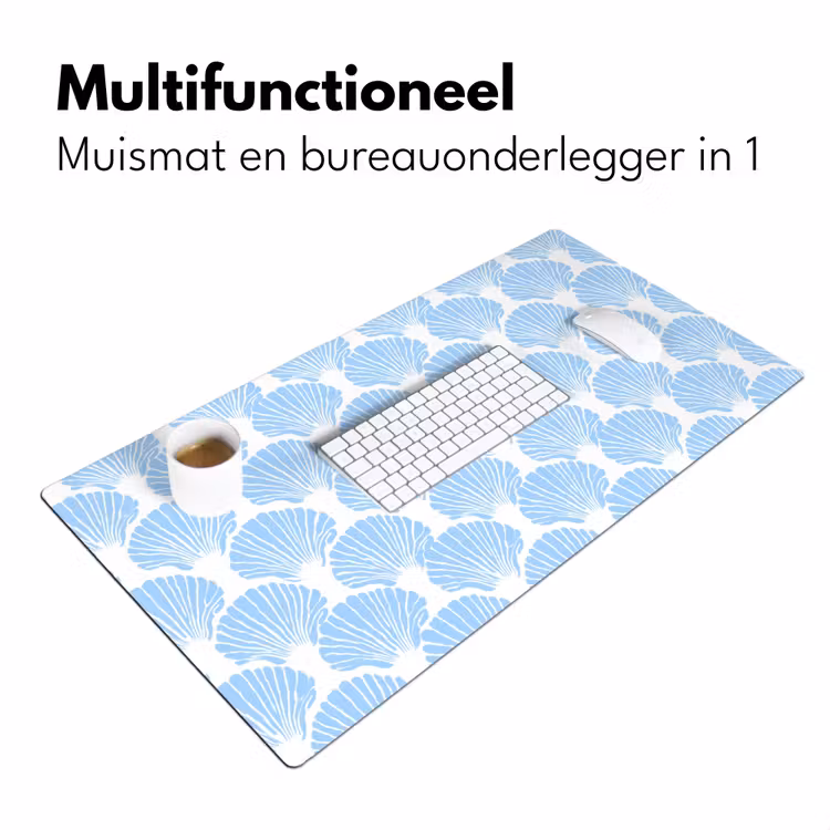 Blauw - Wit - Schelpen - Grafisch - Structuur Muismat XXL klein 681 -sfeer4