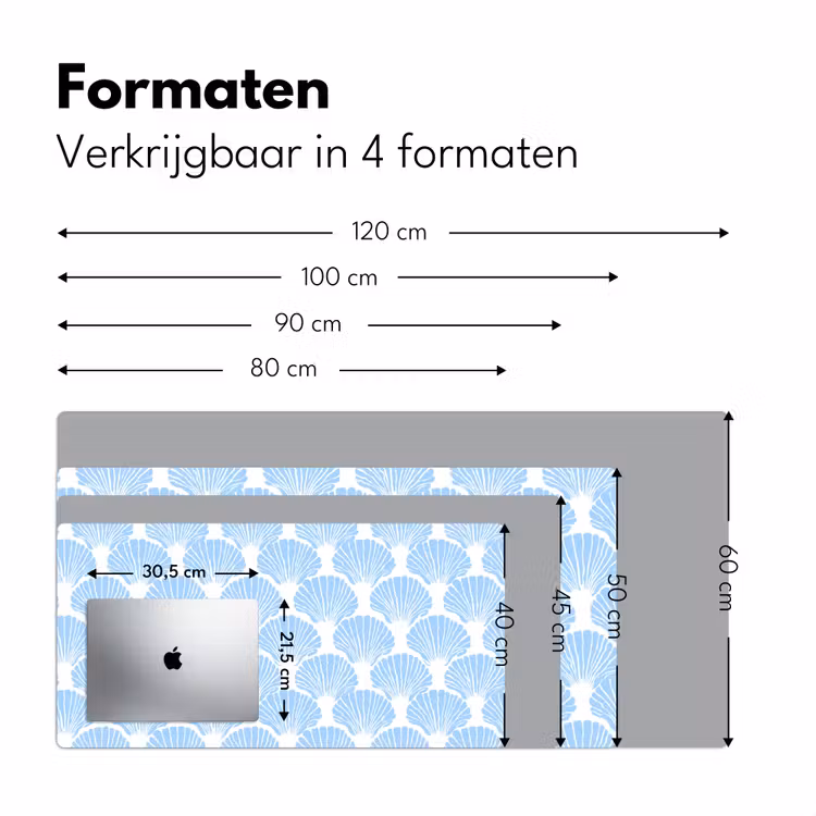 Blauw - Wit - Schelpen - Grafisch - Structuur Muismat XXL klein 681 -sfeer5