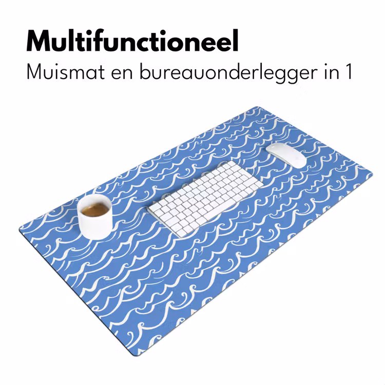 Blauw - Wit - Simpel - Getekend - Golven Muismat XXL klein 681 -sfeer4