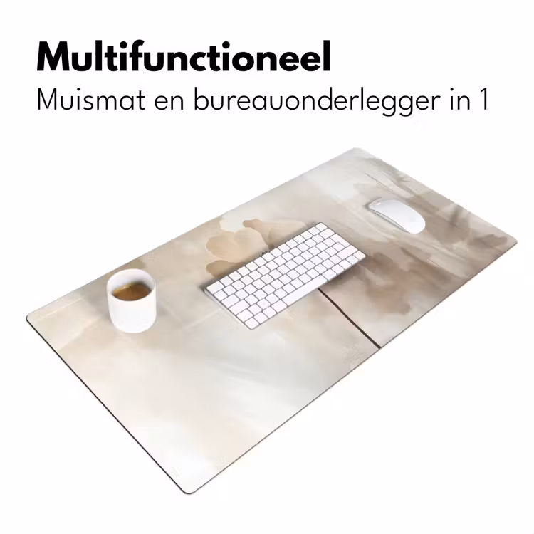 Bloem - Beige - Verf - Schaduw Muismat XXL klein -sfeer4