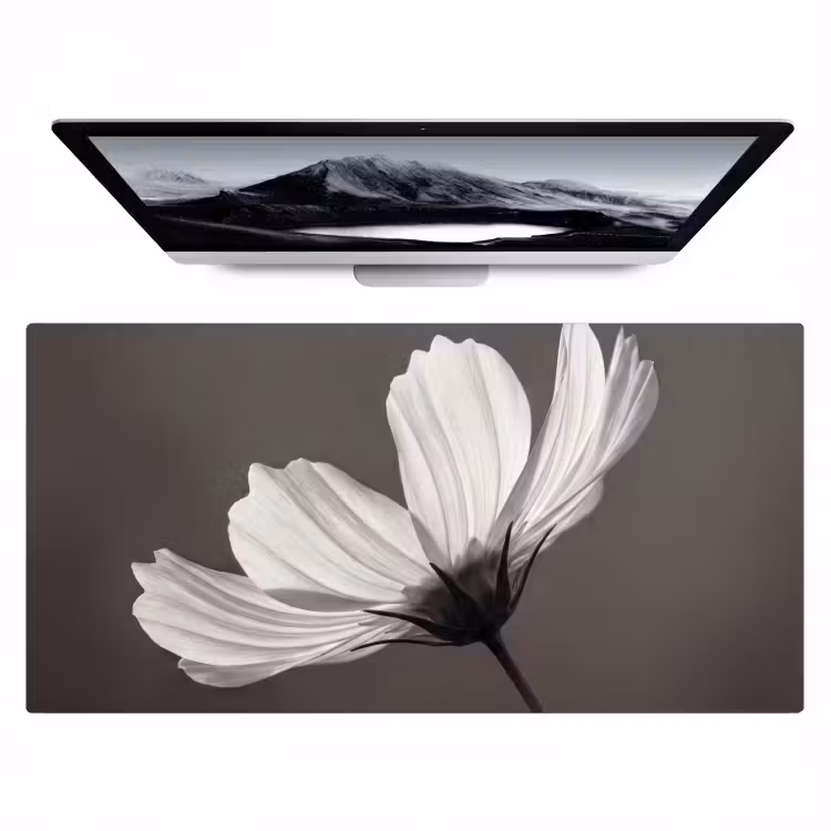 Bloem - Minimalistisch - Zwart - Wit Muismat XXL klein -zzz3d