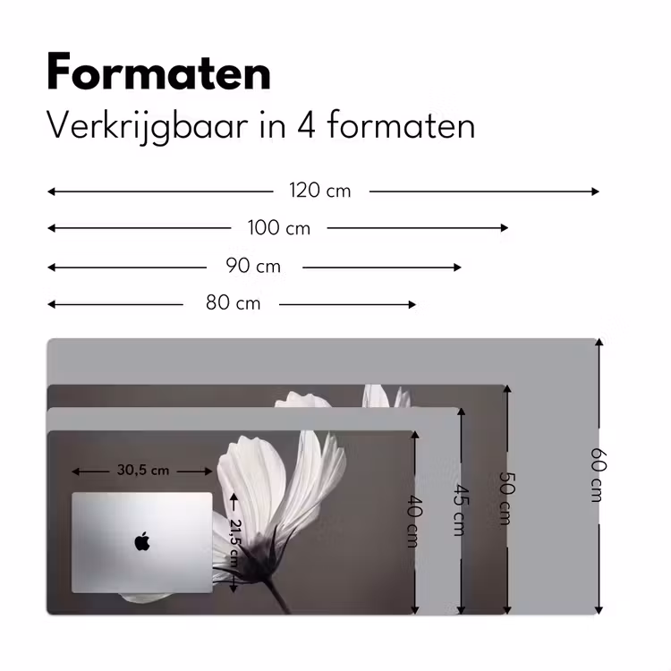 Bloem - Minimalistisch - Zwart - Wit Muismat XXL klein -sfeer5