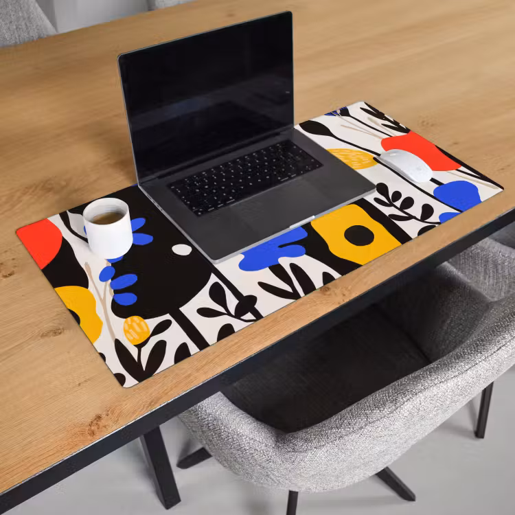 Bloemen - Bladeren - Abstract - Zwart Muismat XXL klein -sfeer1