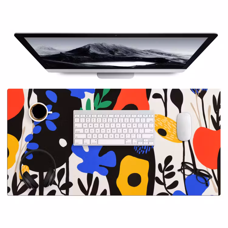 Bloemen - Bladeren - Abstract - Zwart Muismat XXL klein -3d