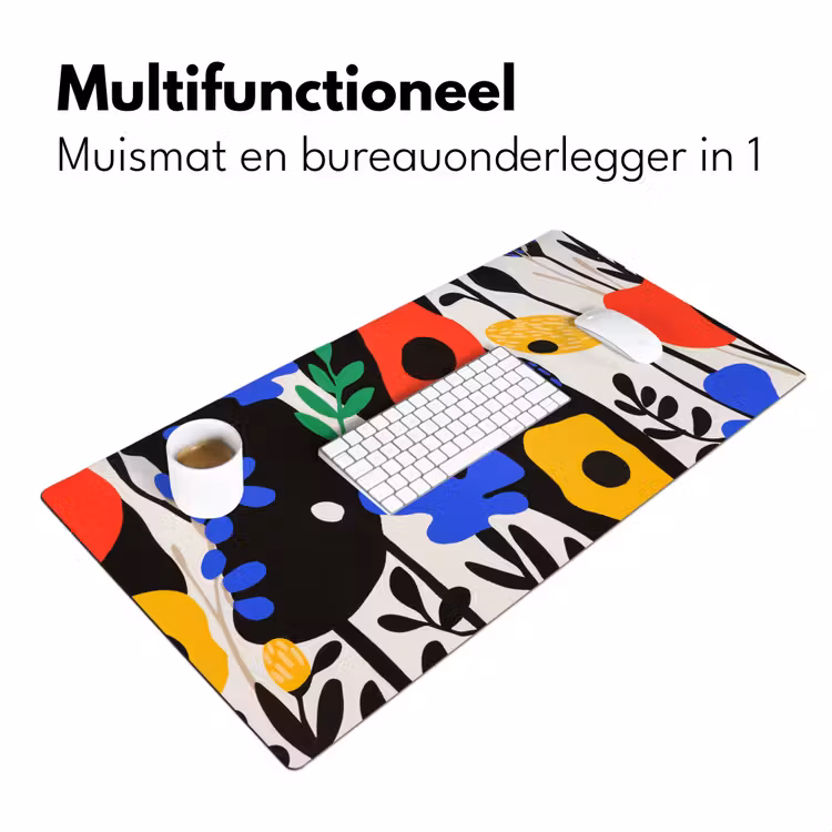 Bloemen - Bladeren - Abstract - Zwart Muismat XXL klein -sfeer4