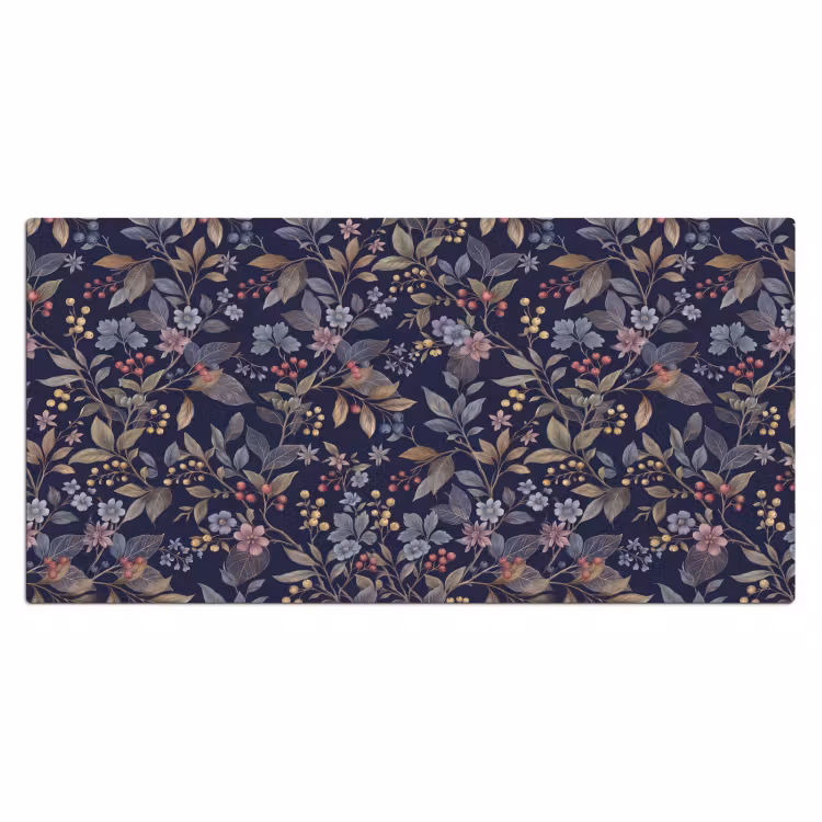 Bloemen - Bladeren - Patroon - Botanisch - Donkerblauw Muismat XXL klein -3d_leeg