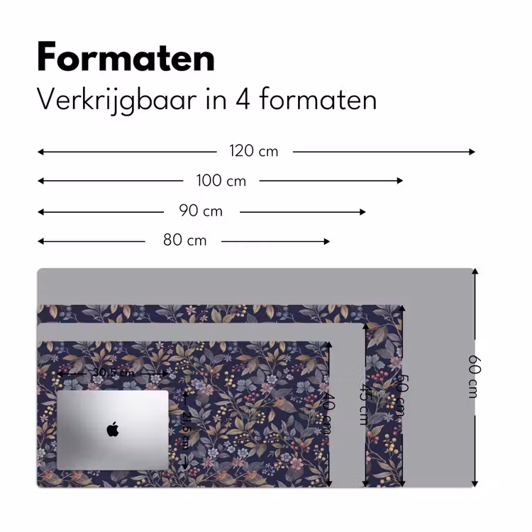 Bloemen - Bladeren - Patroon - Botanisch - Donkerblauw Muismat XXL klein -sfeer5