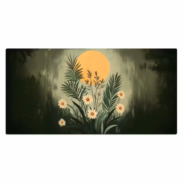 Bloemen - Bladeren - Zon - Groen Muismat XXL klein -3d_leeg