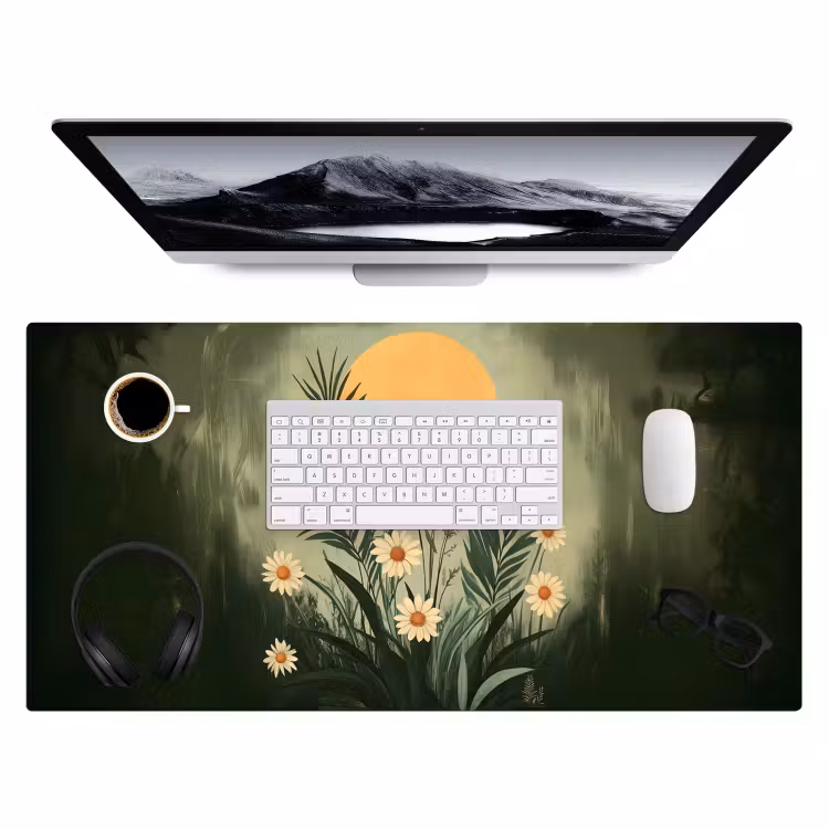 Bloemen - Bladeren - Zon - Groen Muismat XXL klein -3d