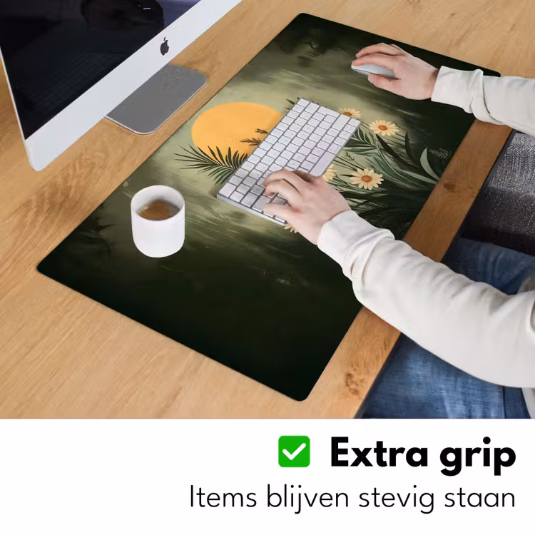 Bloemen - Bladeren - Zon - Groen Muismat XXL klein -sfeer3