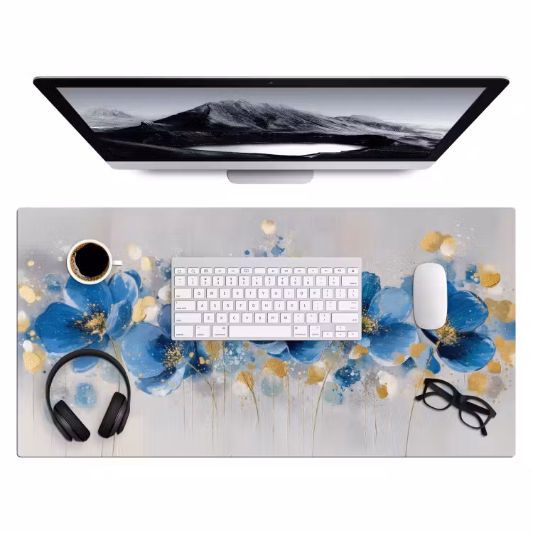 Bloemen - Blauw - Abstract Muismat XXL klein -3d