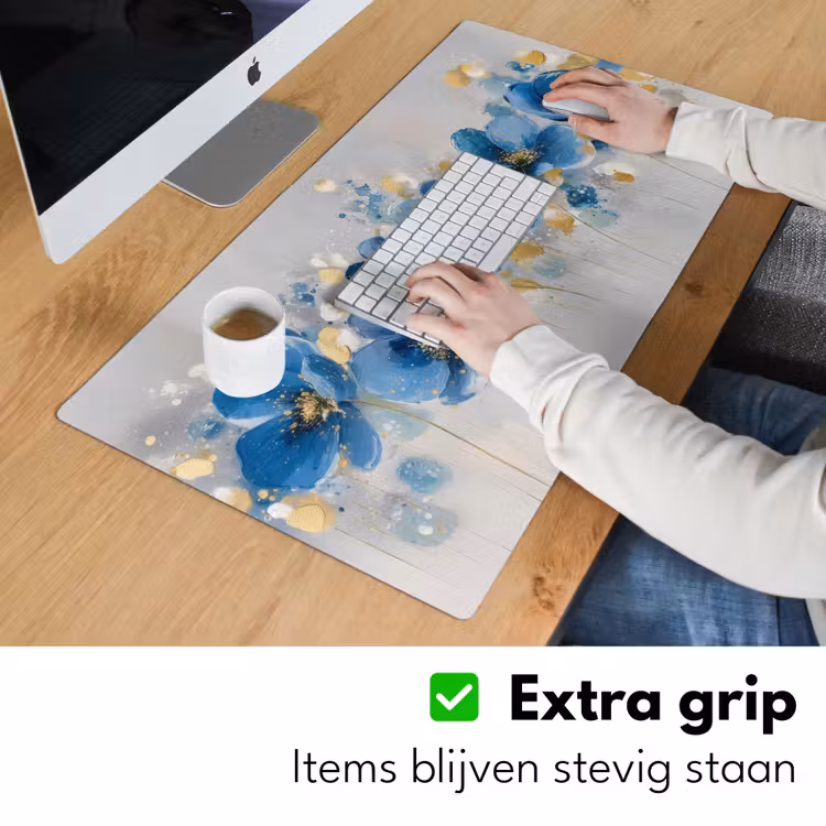 Bloemen - Blauw - Abstract Muismat XXL klein -sfeer3