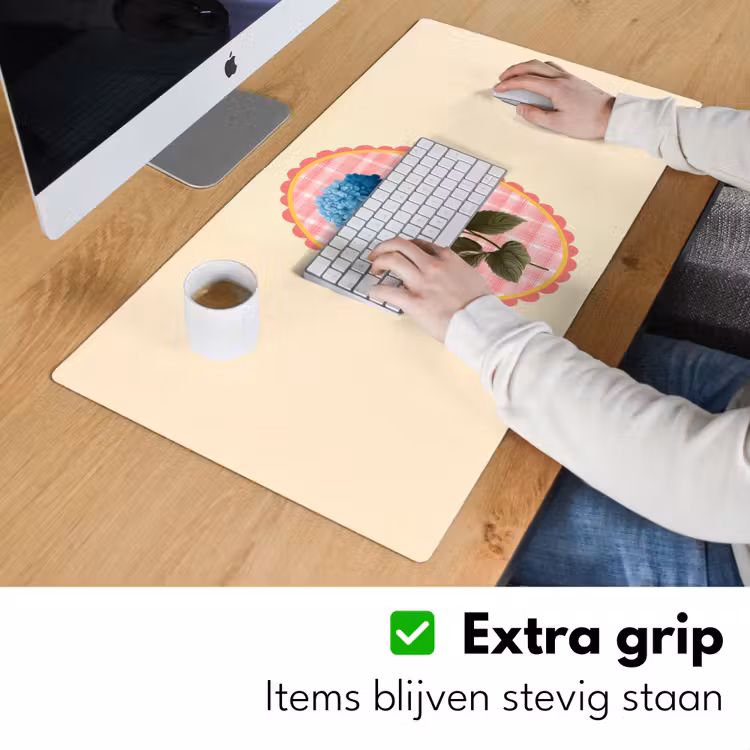 Bloemen - Blauw - Lijst - Bladeren Muismat XXL klein -sfeer3
