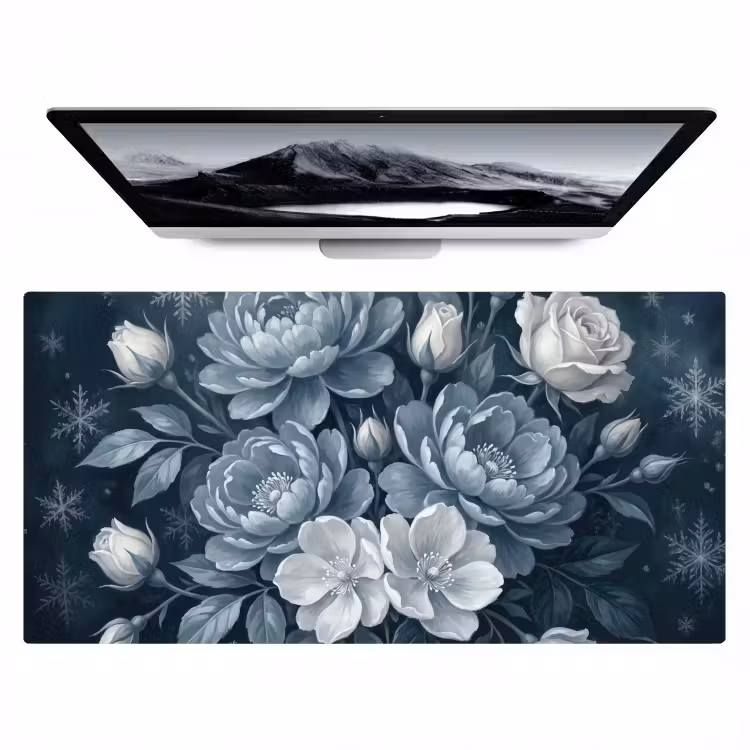 Bloemen - Boeket - Winter - Abstract - Blauw Muismat XXL klein -zzz3d