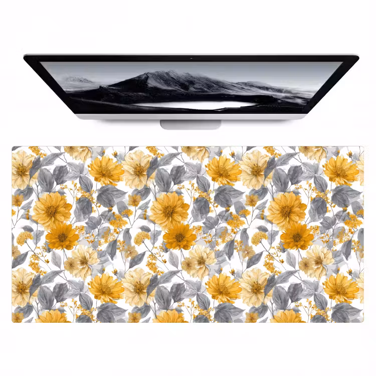 Bloemen - Botanisch - Elegant - Okergeel - Grijs Muismat XXL klein 681 -zzz3d
