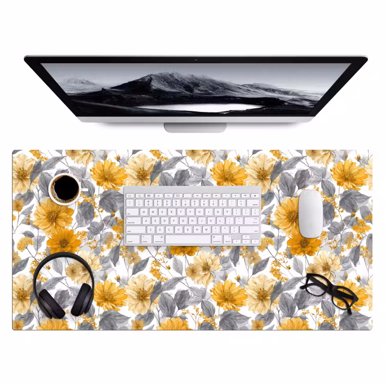 Bloemen - Botanisch - Elegant - Okergeel - Grijs Muismat XXL klein 681 -3d