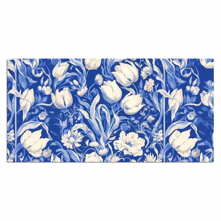 Bloemen - Delfts Blauw - Patroon - Tulp Muismat XXL klein -3d_leeg
