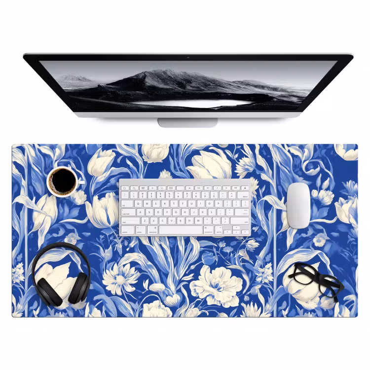Bloemen - Delfts Blauw - Patroon - Tulp Muismat XXL klein -3d