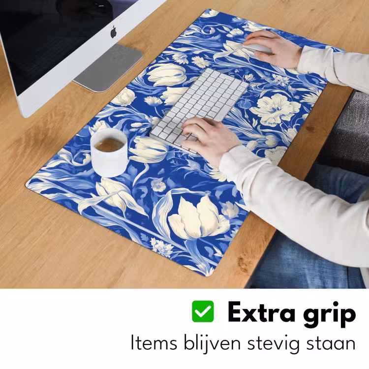 Bloemen - Delfts Blauw - Patroon - Tulp Muismat XXL klein -sfeer3