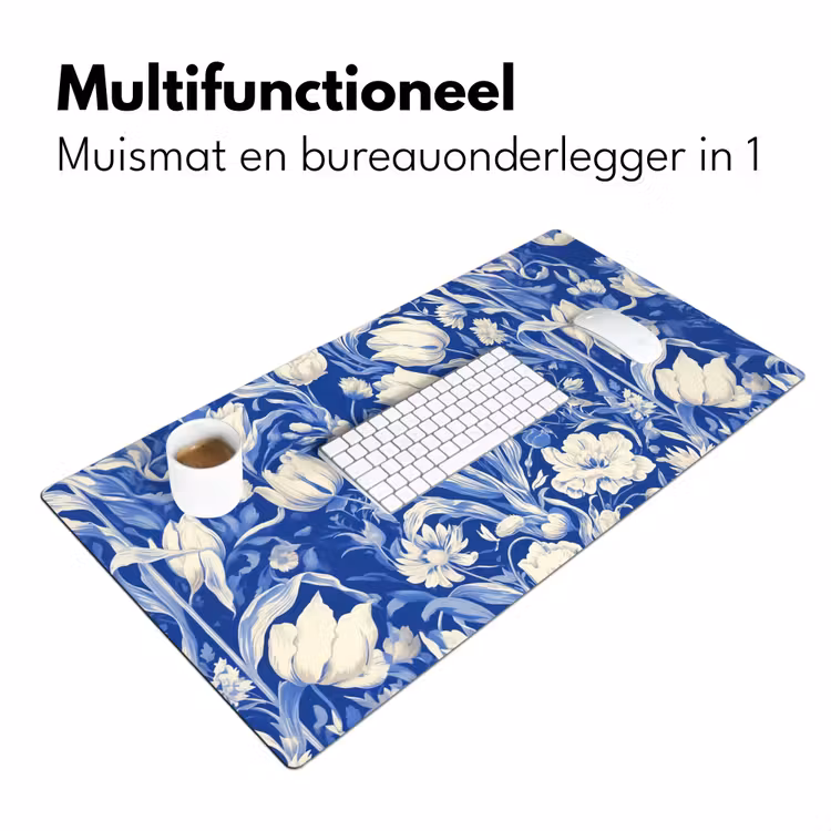 Bloemen - Delfts Blauw - Patroon - Tulp Muismat XXL klein -sfeer4