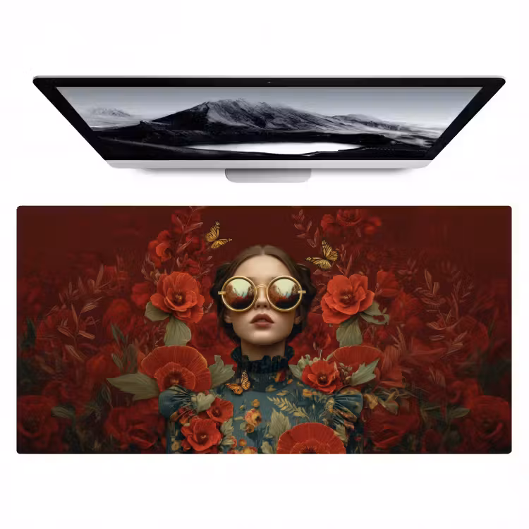 Bloemen - Dieprood - Zonnebril - Vrouw Muismat XXL klein -zzz3d