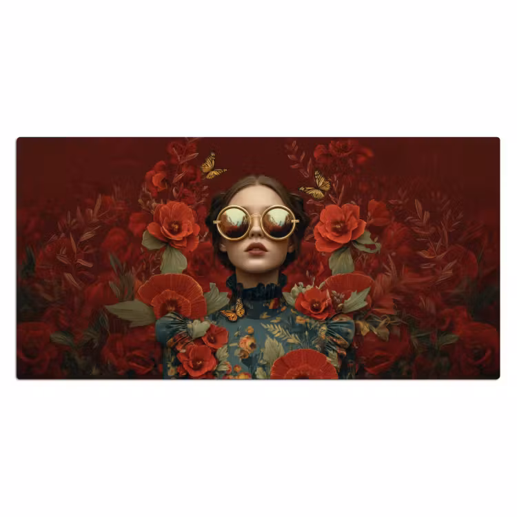 Bloemen - Dieprood - Zonnebril - Vrouw Muismat XXL klein -3d_leeg