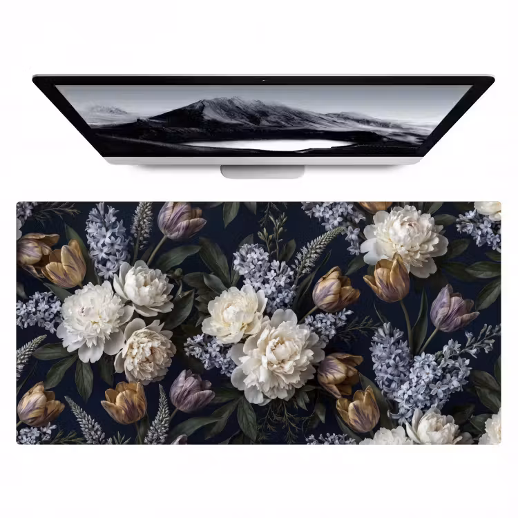 Bloemen - Donker - Elegant - Natuur - Wit Muismat XXL klein -zzz3d