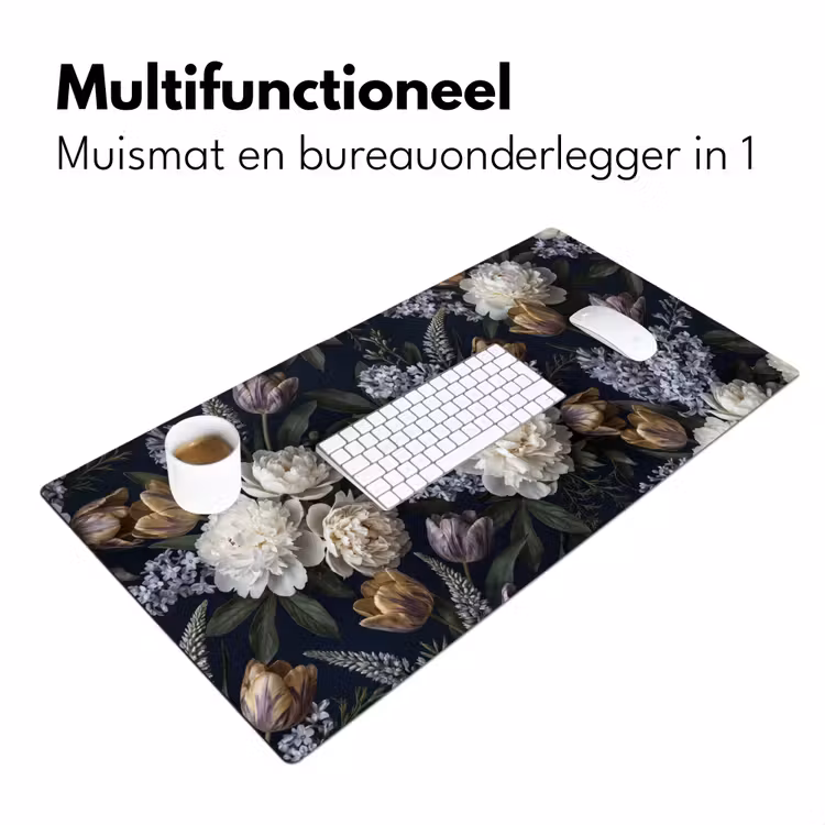 Bloemen - Donker - Elegant - Natuur - Wit Muismat XXL klein -sfeer4