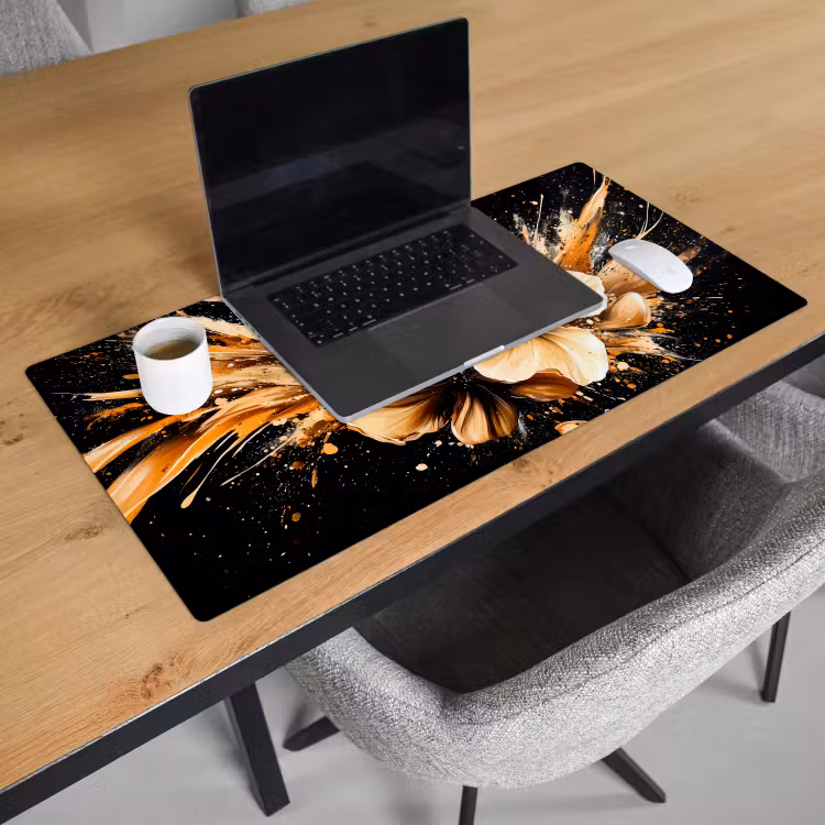 Bloemen - Goud - Graffiti - Zwart - Abstract Muismat XXL klein -sfeer1